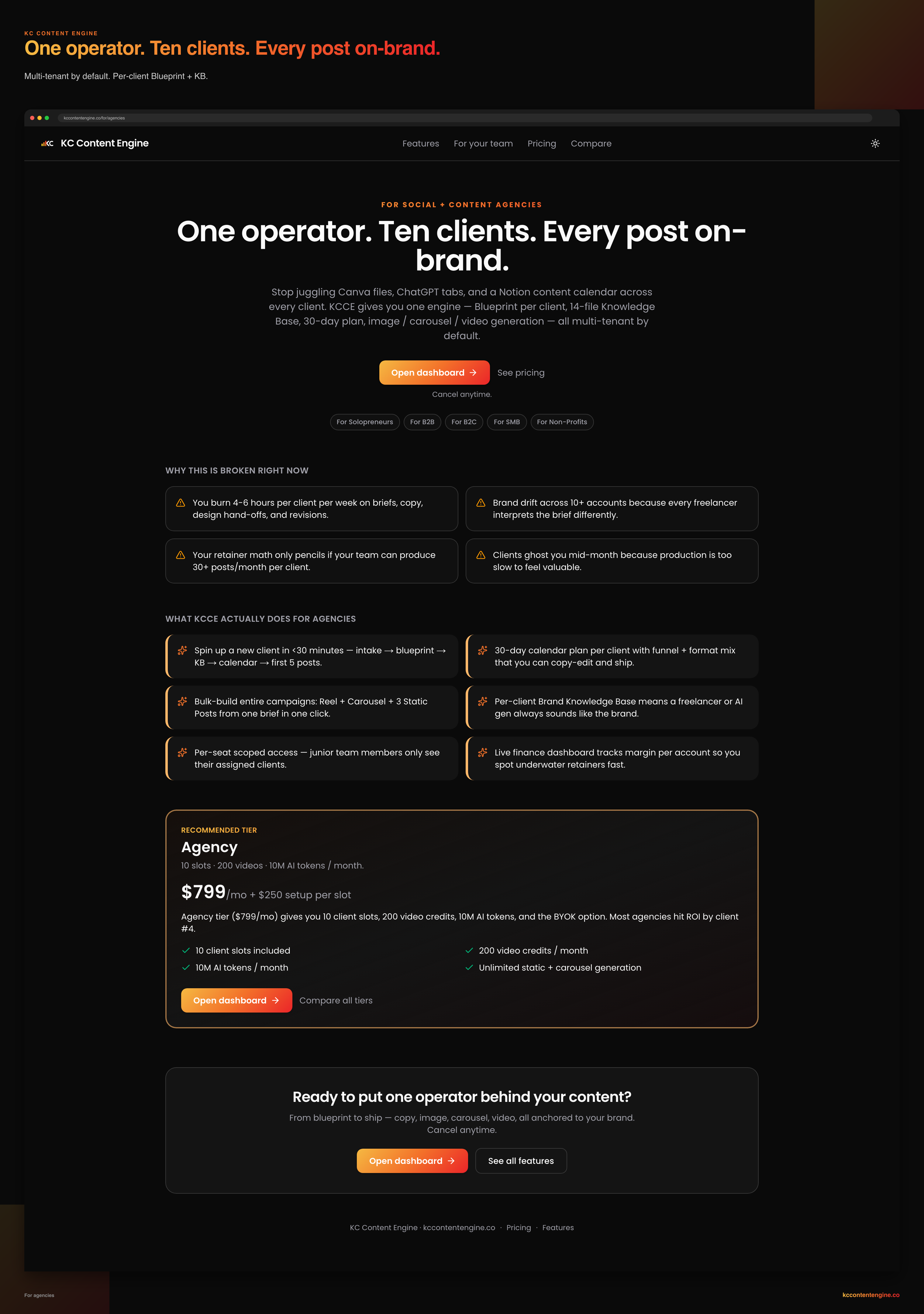 Multi-client agency infrastructure screen