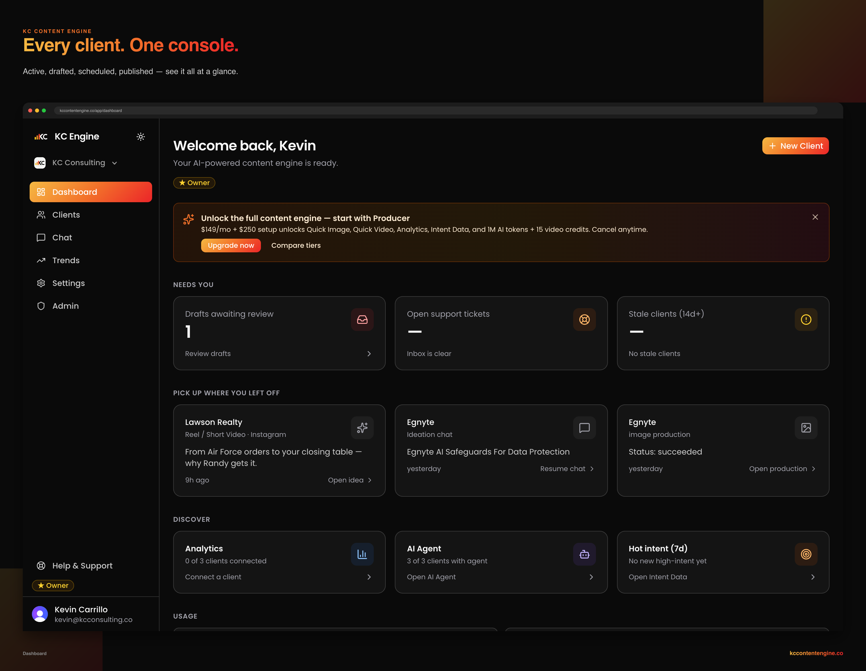 KC Content Engine dashboard