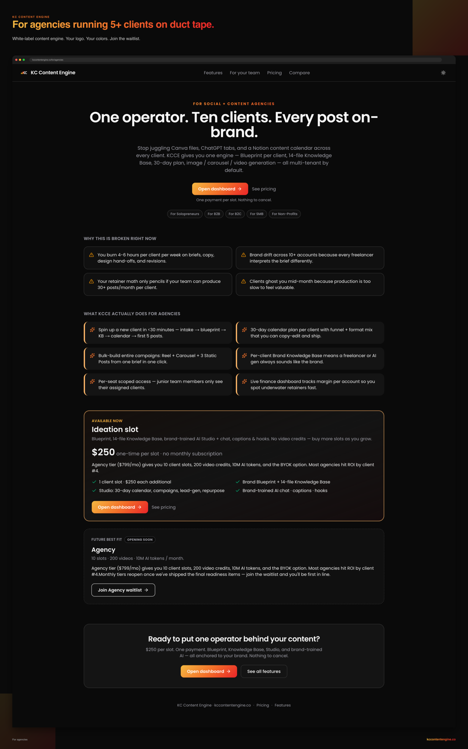 KC Content Engine agency tier