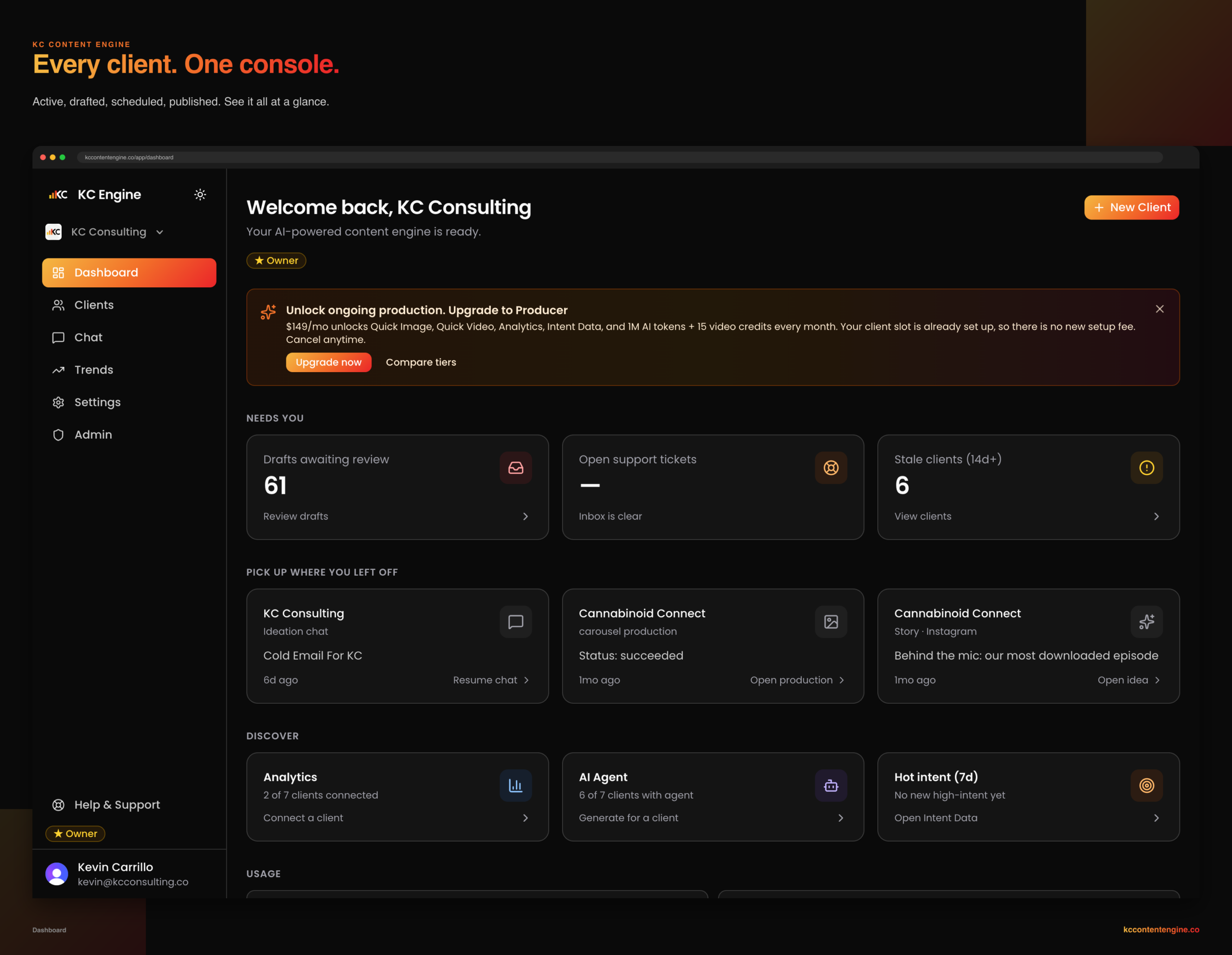 KC Content Engine dashboard