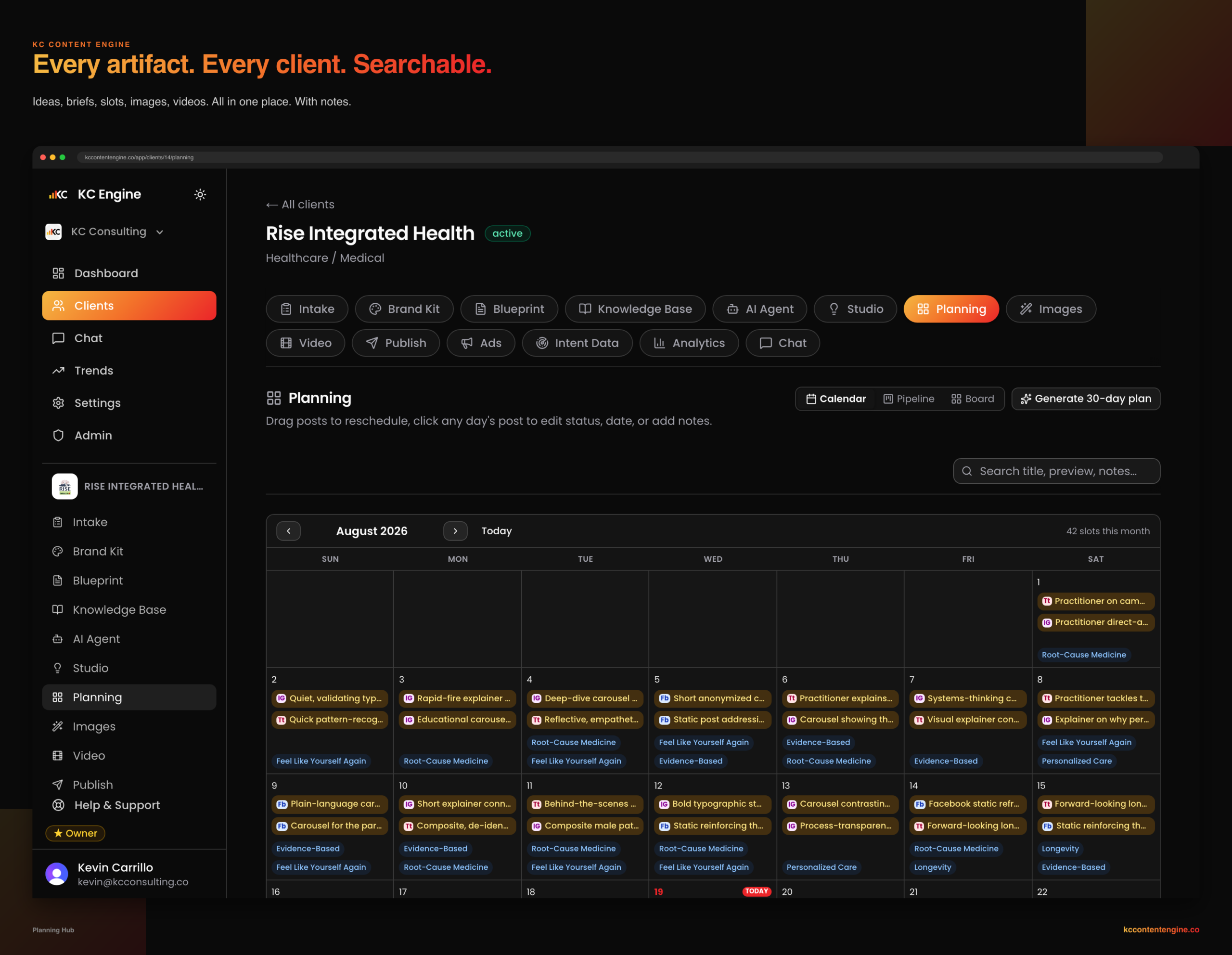 Content planning calendar across clients
